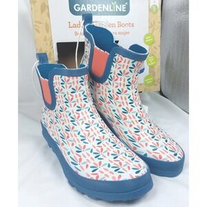 GARDENLINE‎ Garden Rubber Boots Ladies Size 7 Floral Elastic Gusset Cushion New